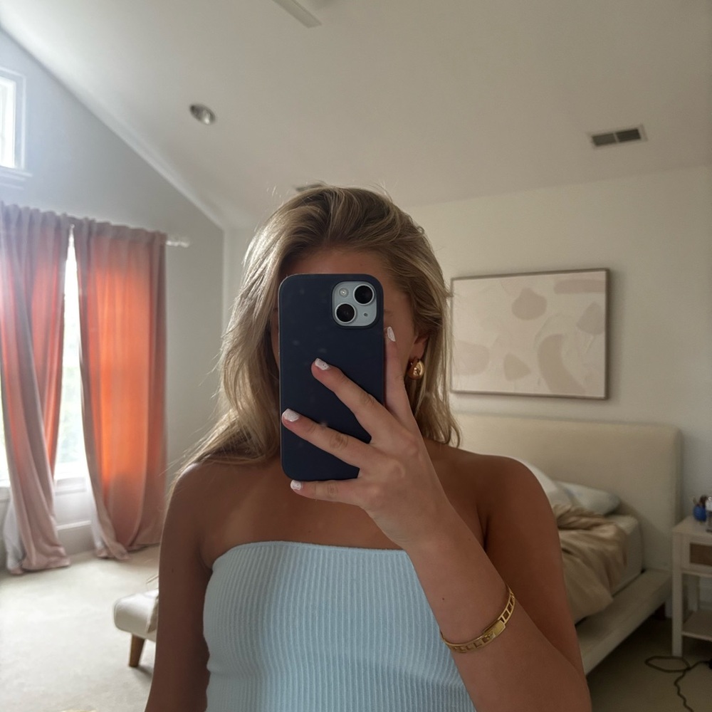 Light Blue AND yellow Strapless Top